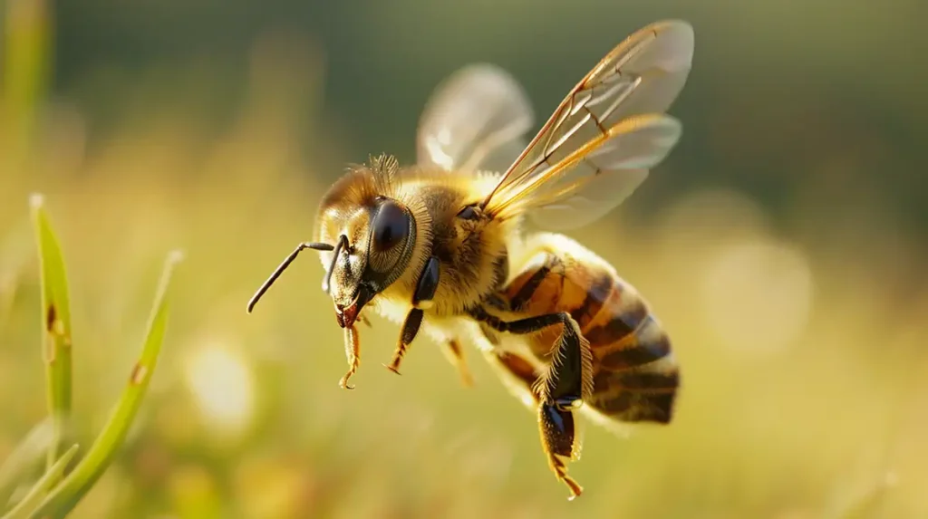 close up of bee flying