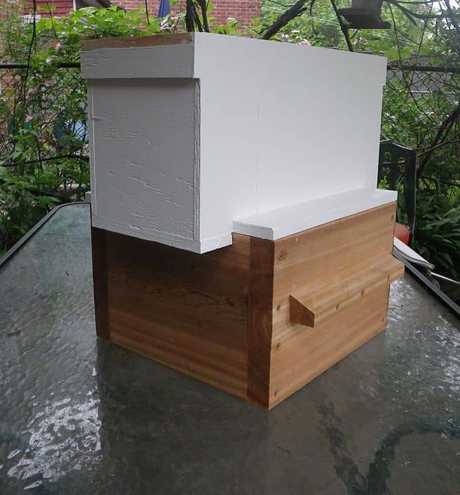 Langstroth nuc box on top of a warre box