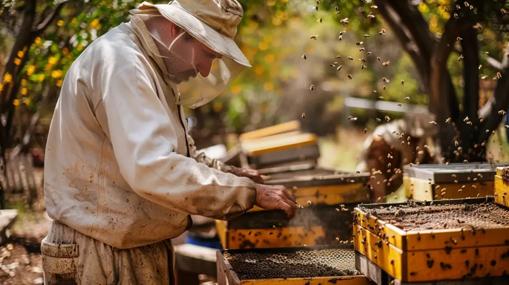 beekeeper in apiary