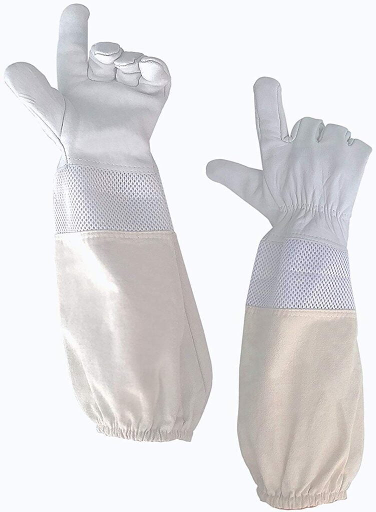 Premium Goatskin Leather Beekeeper's With White Vented Forest Beekeeping Gloves 