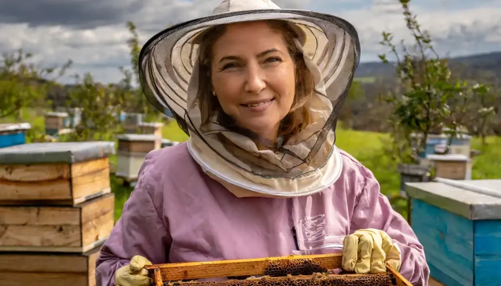 lady in beekeeping veil