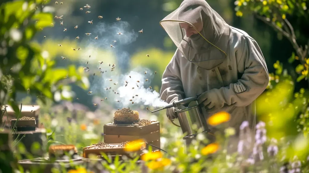 beekeeper using smoker
