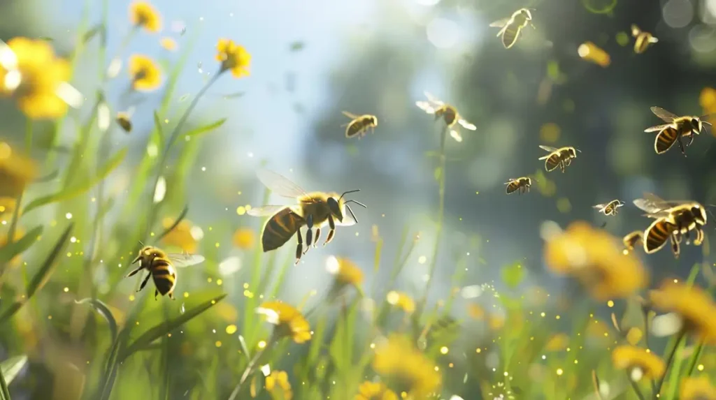 bees flying on a sunny day
