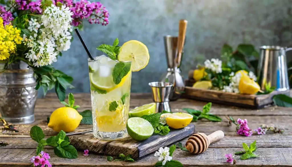 Honey Mojito cocktail with lemon and mint