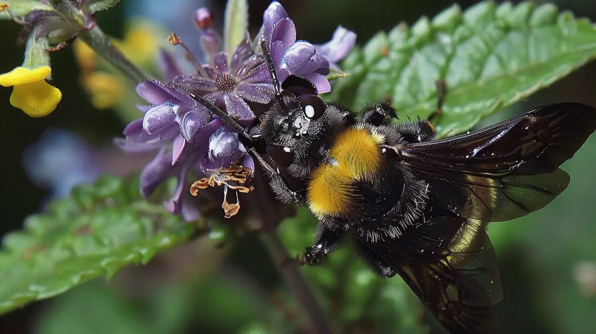 Xylocopa pubescens near purple flower