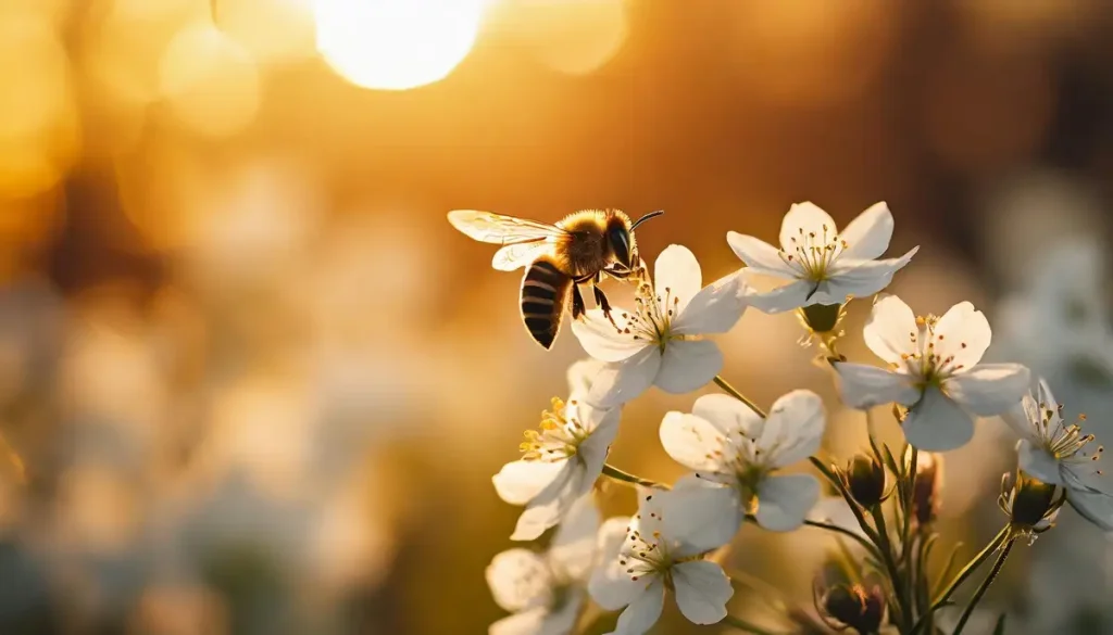 bee flying over white flowers
