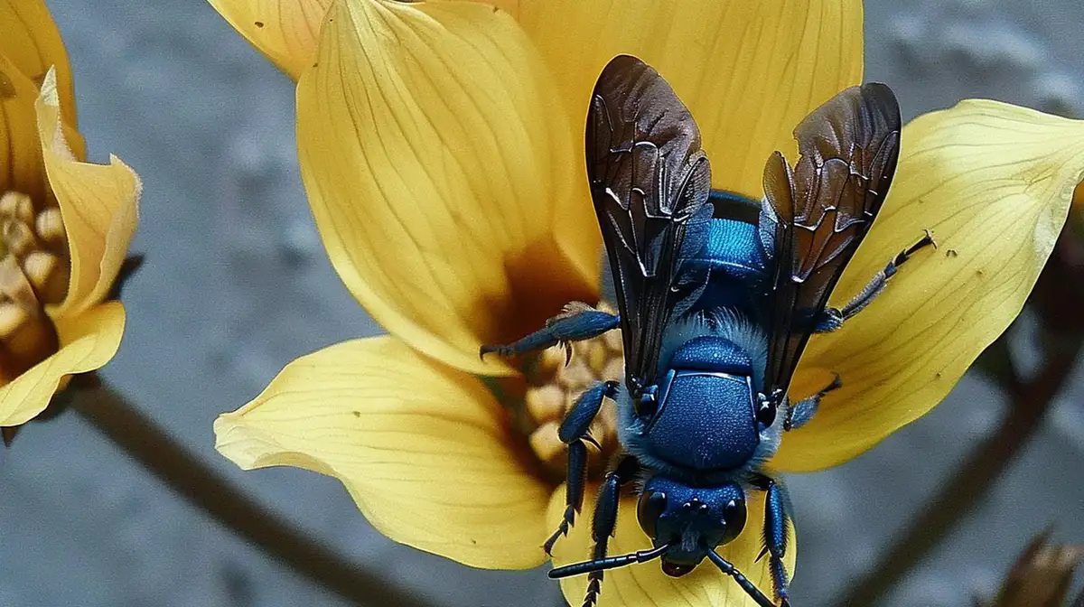 blue carpenter bee on yellow flower
