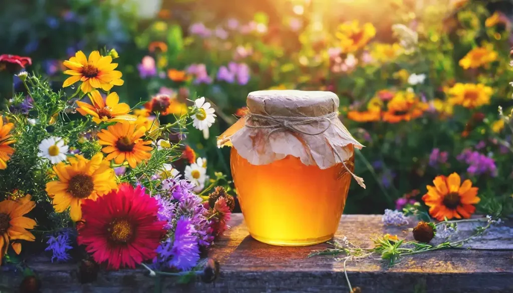 jar of honey on old style table