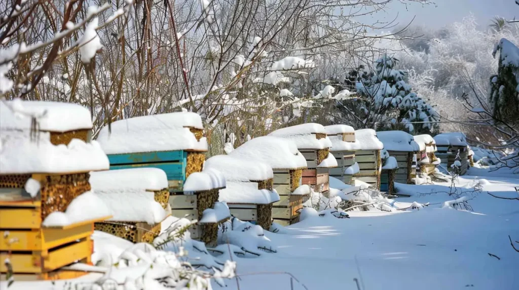 bee hives in the snow